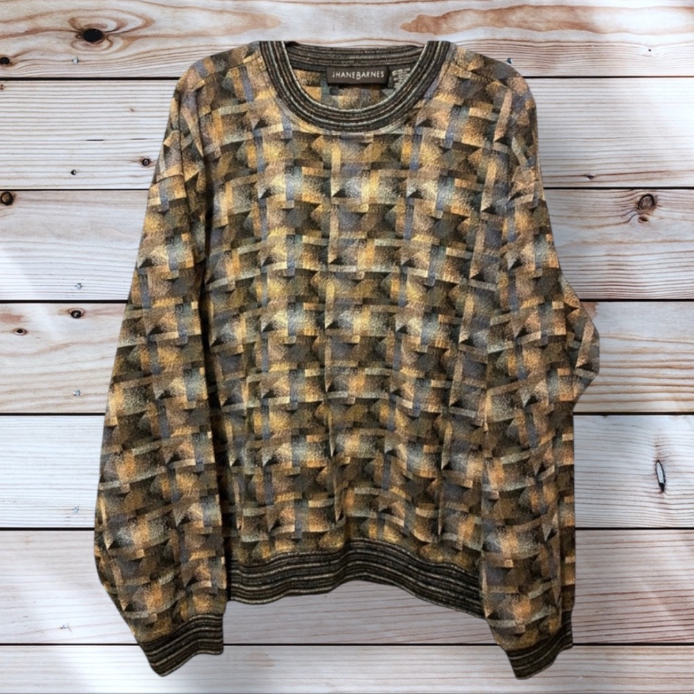 Jhane Barnes Vintage Geometric Lightweight Crew Sweater Shirt jumper Large